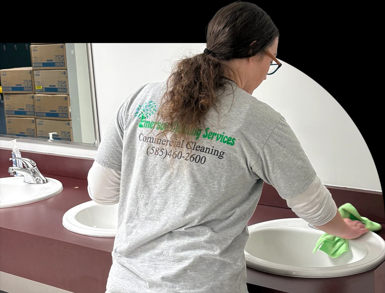 Cleaning professional sanitizing a sink
